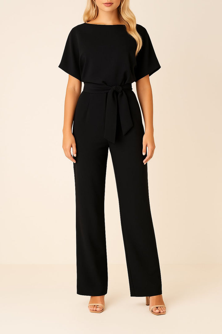 Women's Wide-Leg Jumpsuit with Tie Waist in Black