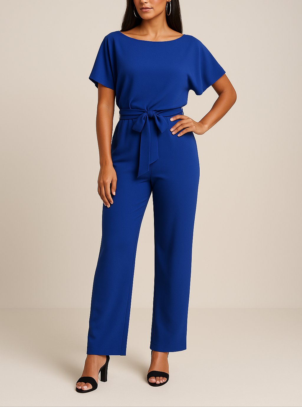 Women's Wide-Leg Jumpsuit with Tie Waist in Blue