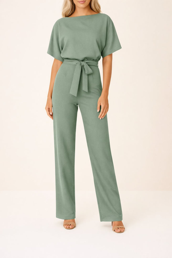 Women's Wide-Leg Jumpsuit with Tie Waist in Green