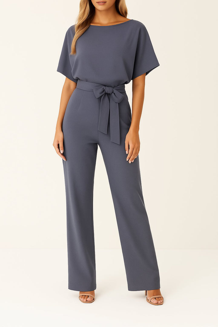 Women's Wide-Leg Jumpsuit with Tie Waist in Grey