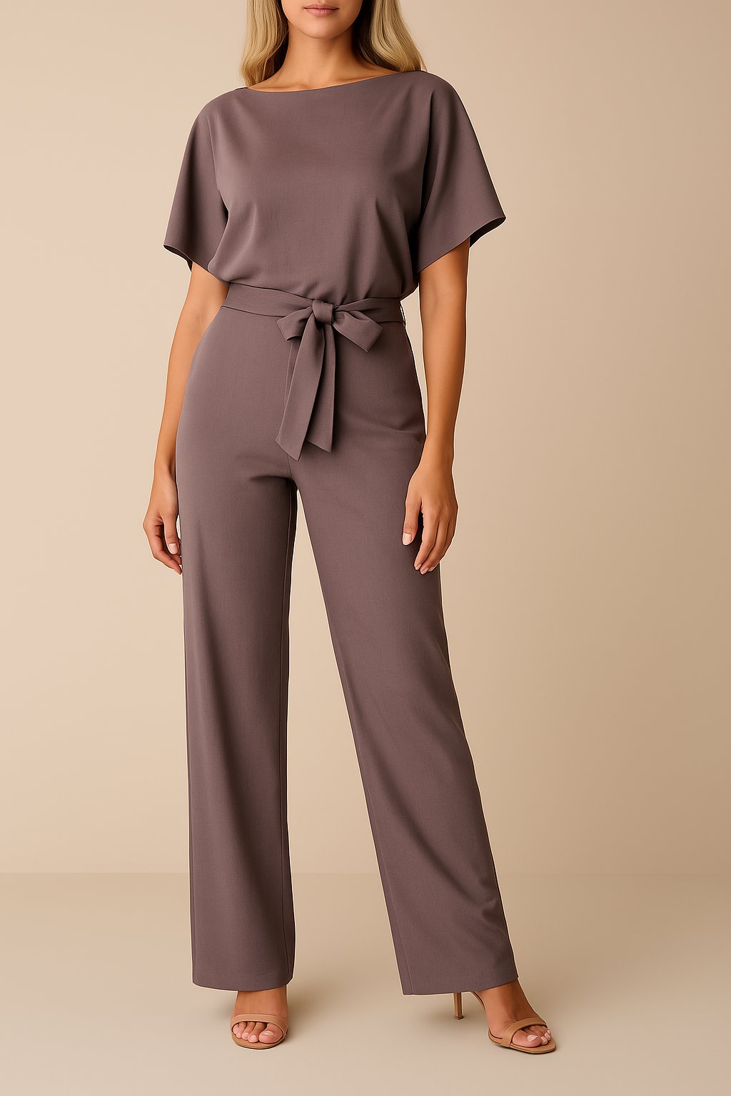 Women's Wide-Leg Jumpsuit with Tie Waist in Purple