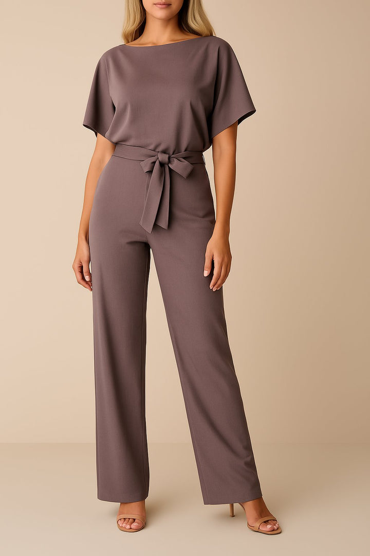 Women's Wide-Leg Jumpsuit with Tie Waist in Purple