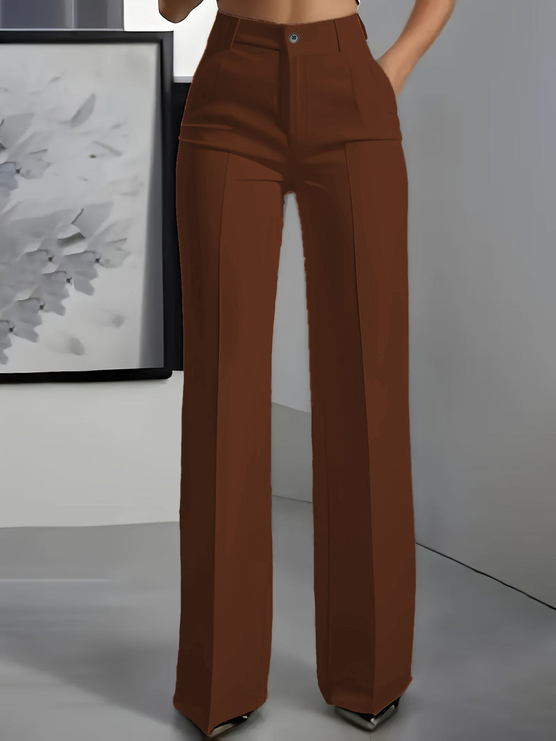 Women's Wide Leg Pants for Office Work in Brown