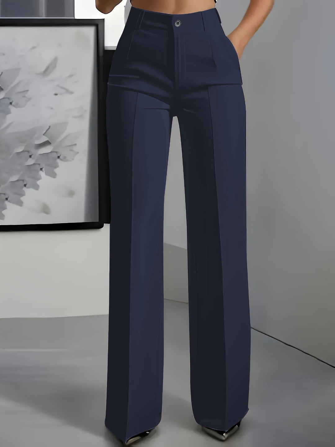 Women's Wide Leg Pants for Office Work in Dark Blue