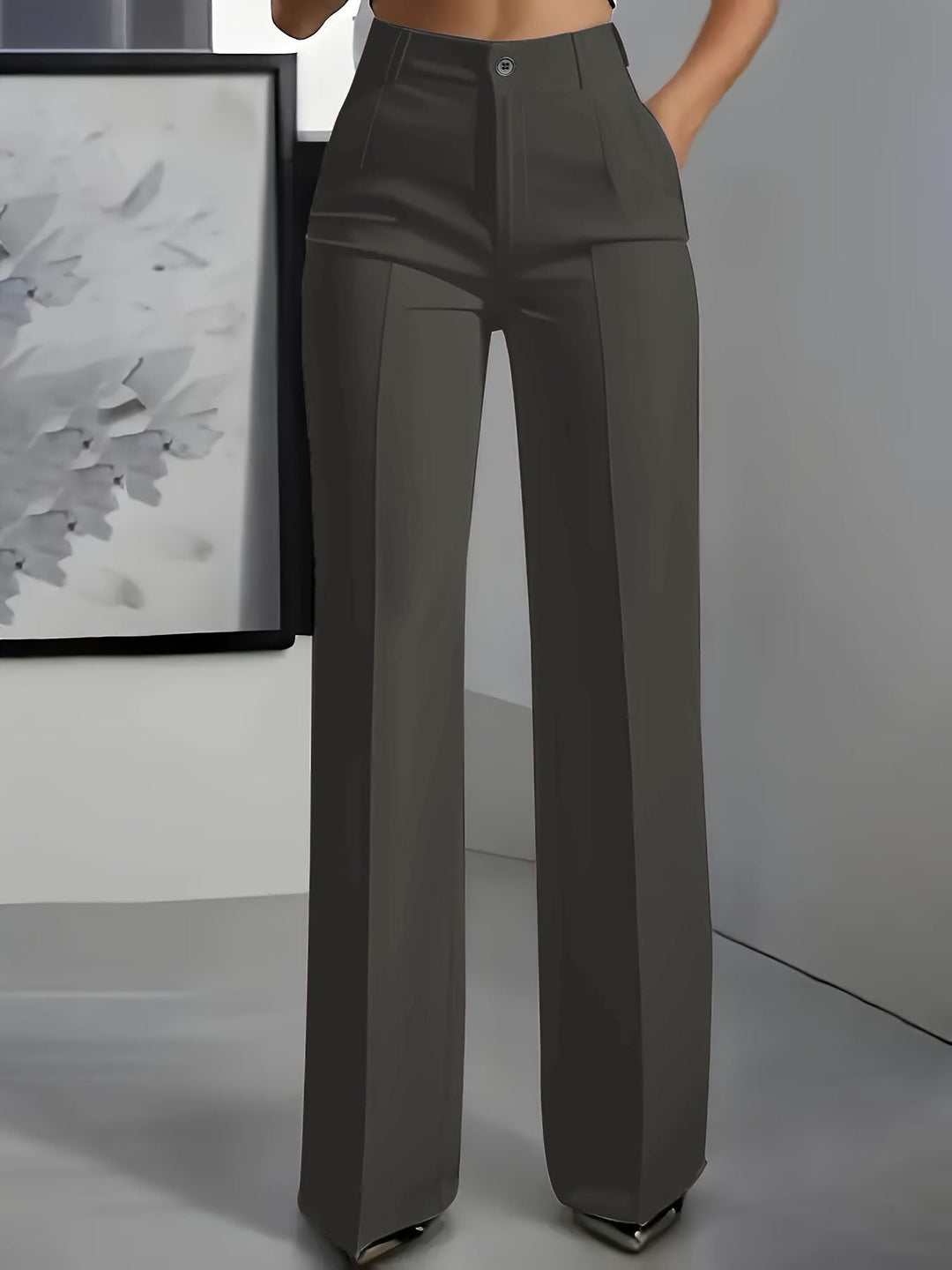 Women's Wide Leg Pants for Office Work in Dark Grey