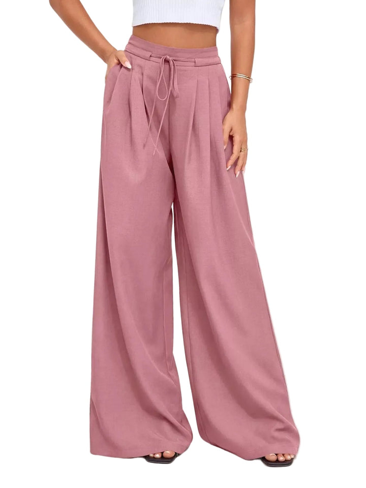 Women's Wide Leg Pants with Front Pleats in Pink