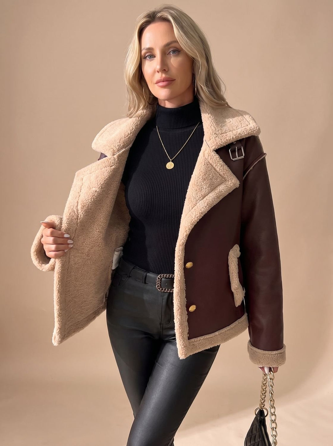Women's Winter Aviator Coat with Sherpa Lining (5)