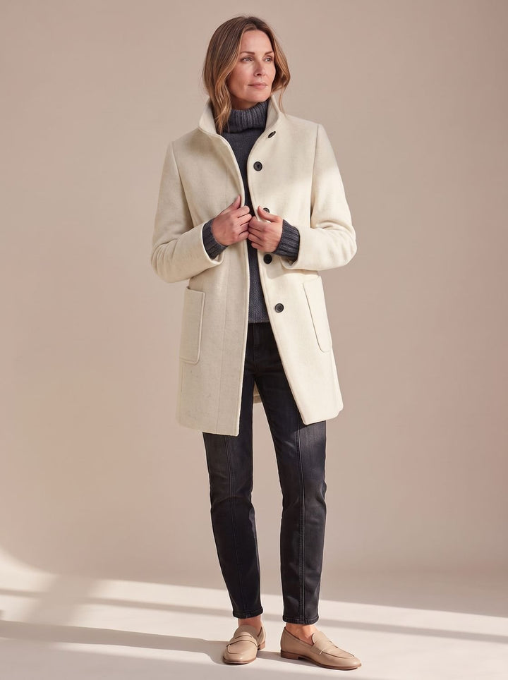 Women's Winter Coat Classic Structured Button-Front in Apricot