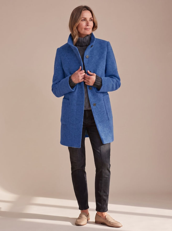 Women's Winter Coat Classic Structured Button-Front in Blue