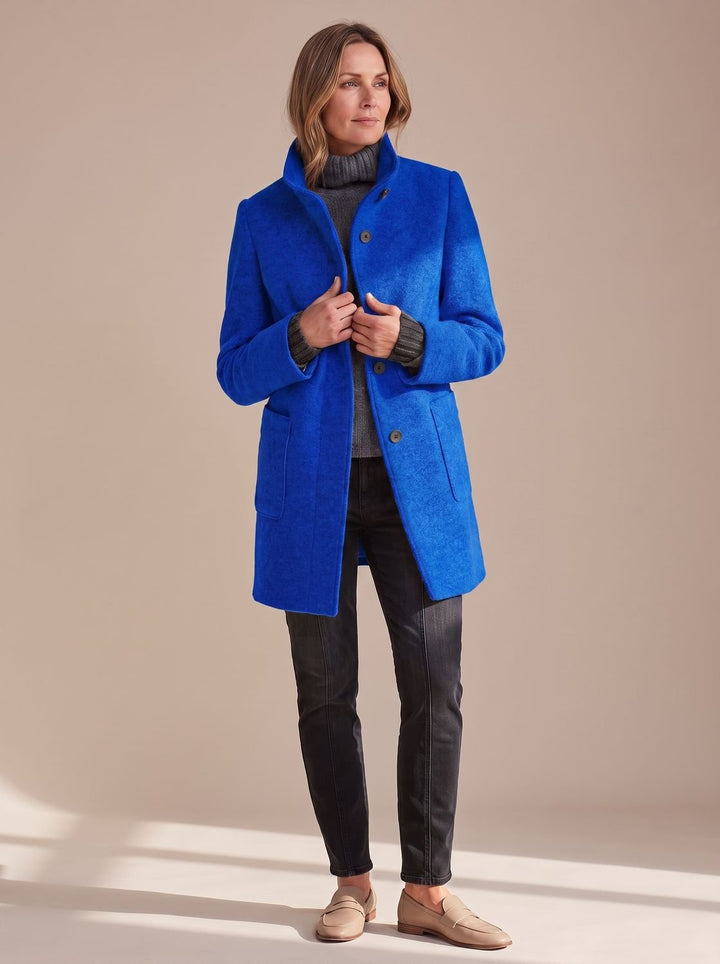 Women's Winter Coat Classic Structured Button-Front in Dark Blue