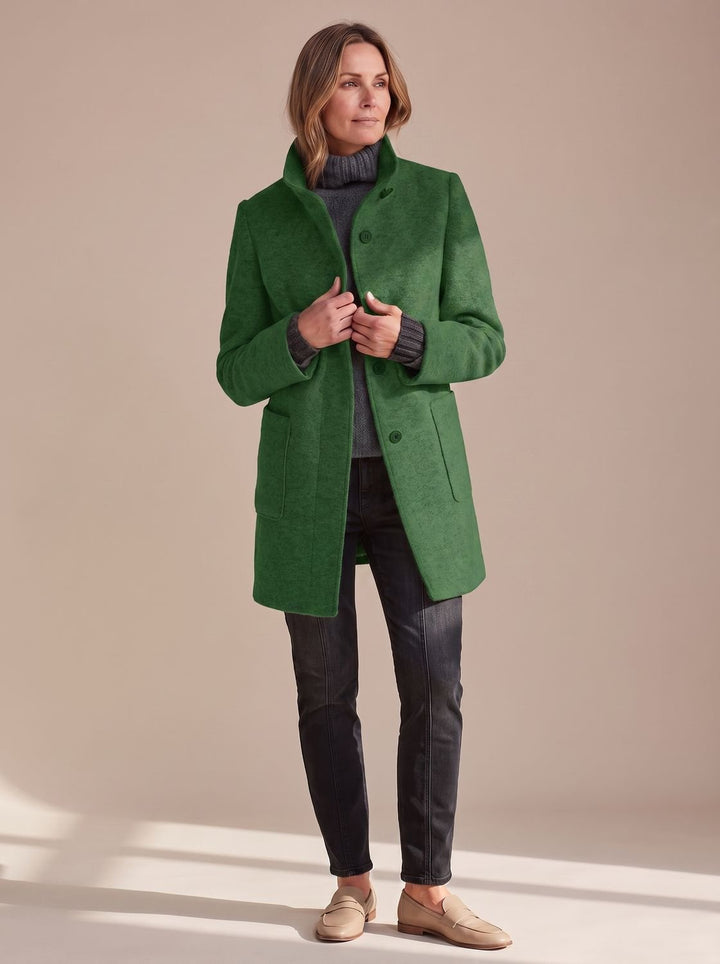 Women's Winter Coat Classic Structured Button-Front in Green