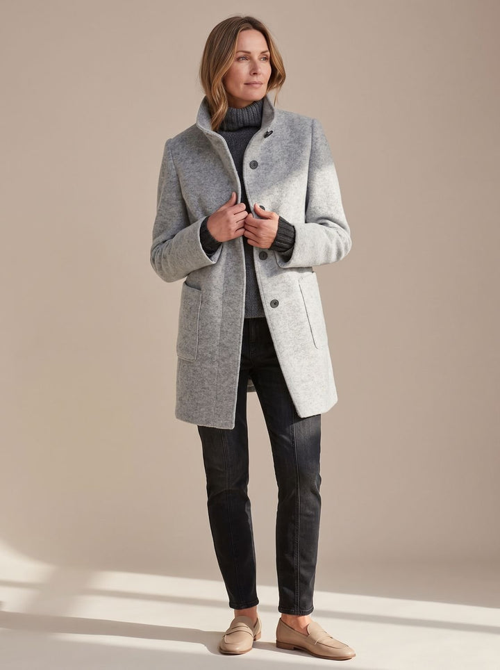 Women's Winter Coat Classic Structured Button-Front in Grey