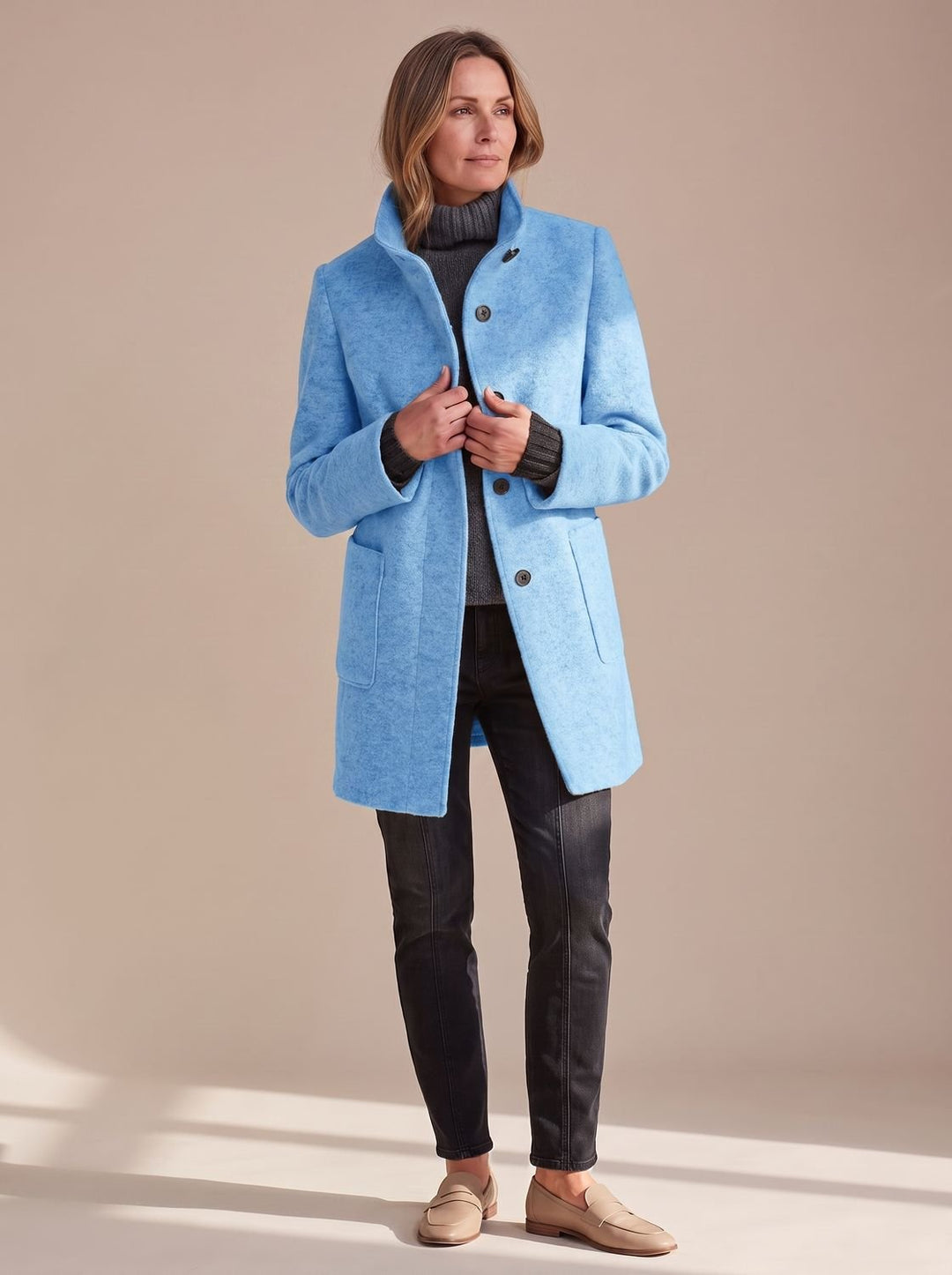 Women's Winter Coat Classic Structured Button-Front in Light Blue