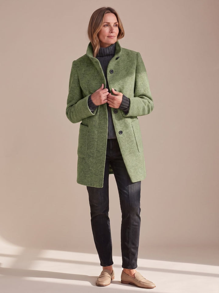 Women's Winter Coat Classic Structured Button-Front in Light Green