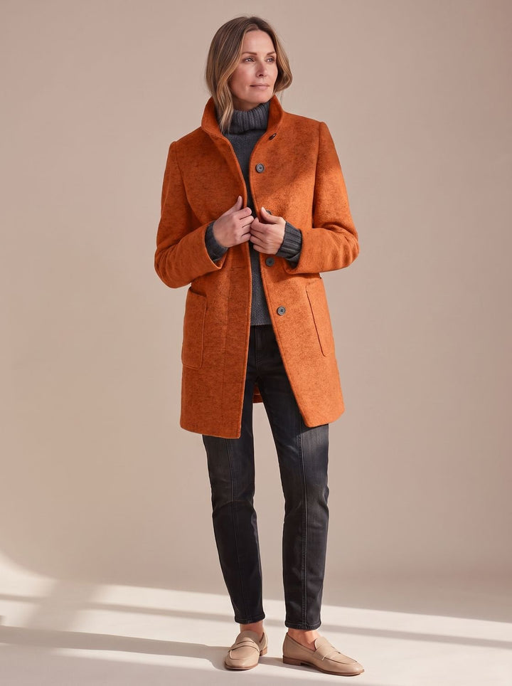 Women's Winter Coat Classic Structured Button-Front in Orange