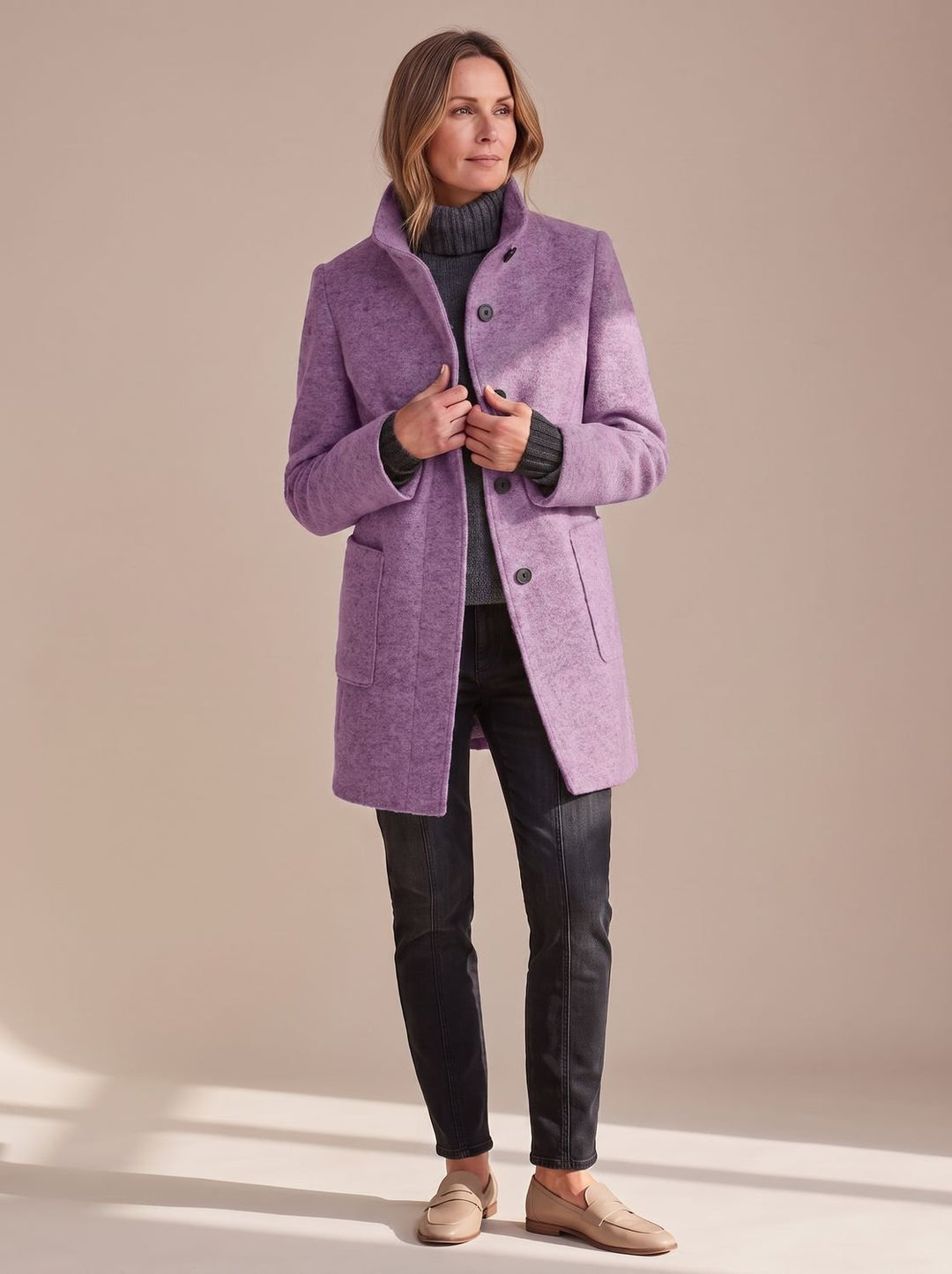 Women's Winter Coat Classic Structured Button-Front in Purple