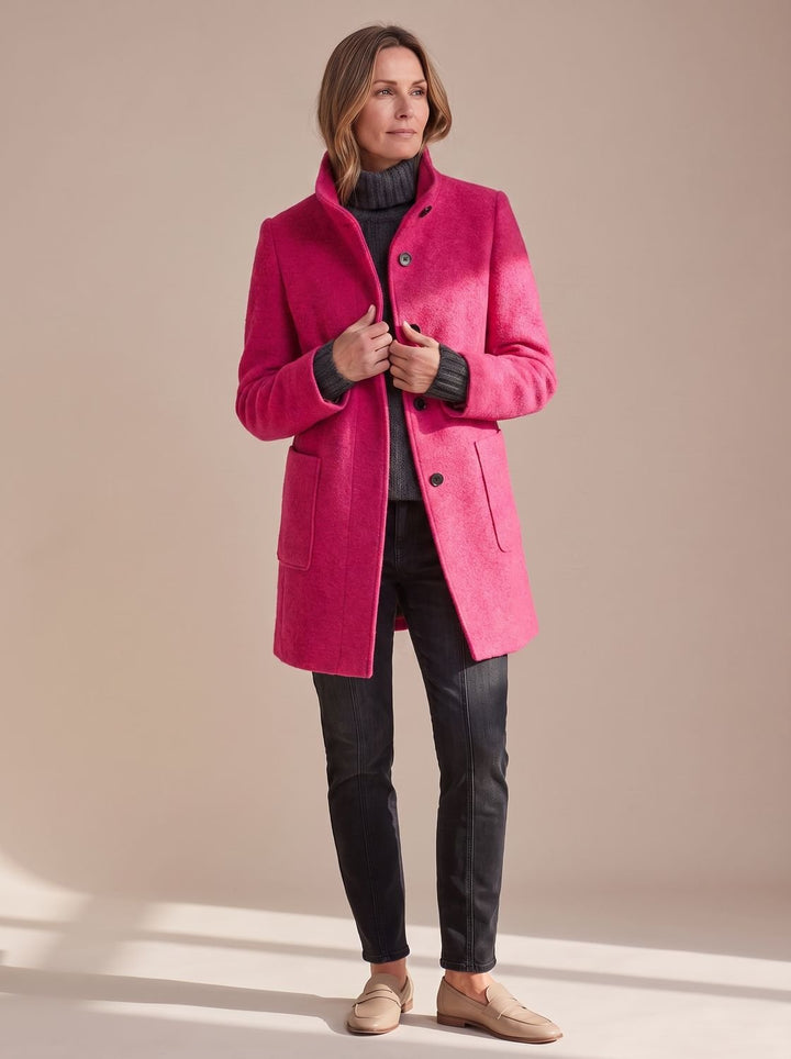 Women's Winter Coat Classic Structured Button-Front in Red