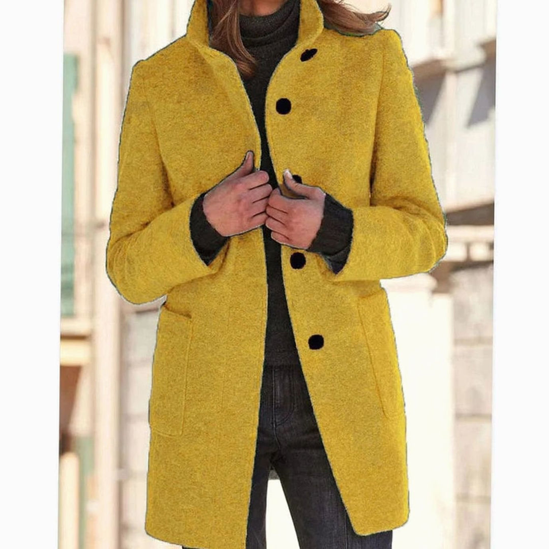 Women's Winter Coat Classic Structured Button-Front in Yellow