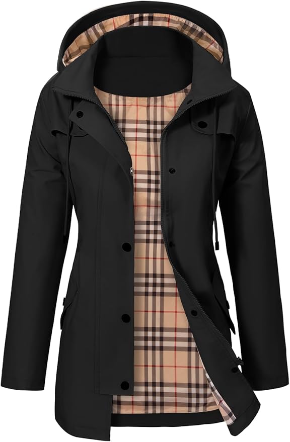 Women's Winter Coat Hooded Windproof in Black