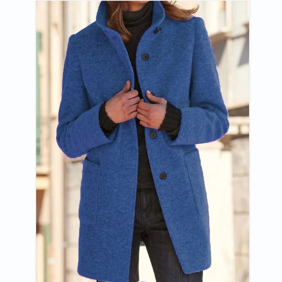 Women's Winter Coat in Elegant Premium Wool in Dark Blue