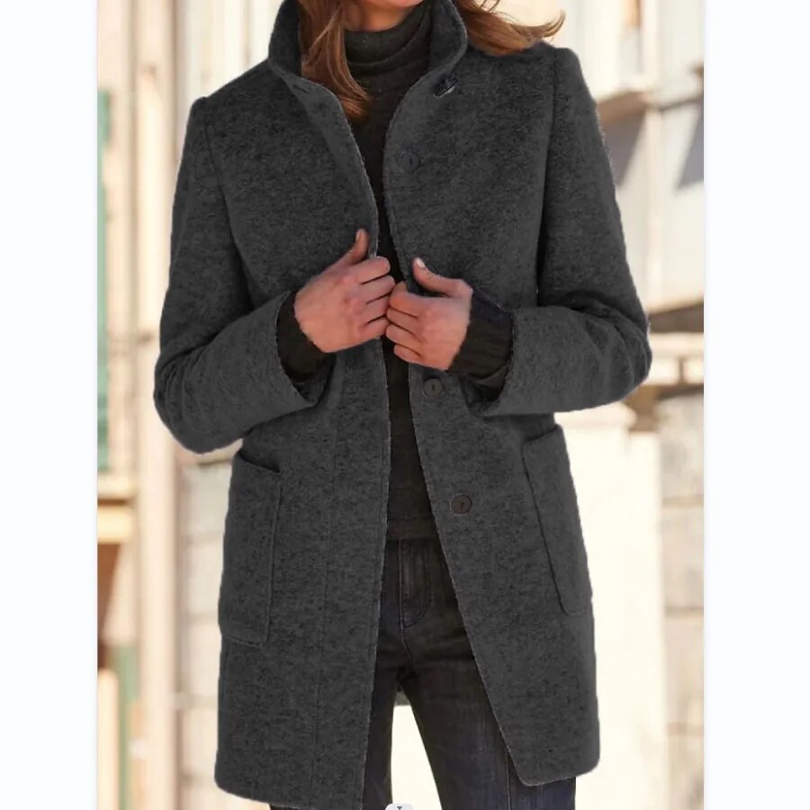 Women's Winter Coat in Elegant Premium Wool in Dark Grey