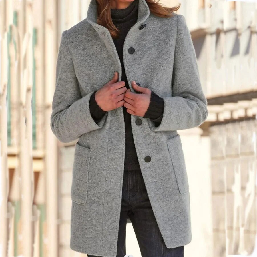 Women's Winter Coat in Elegant Premium Wool in Grey