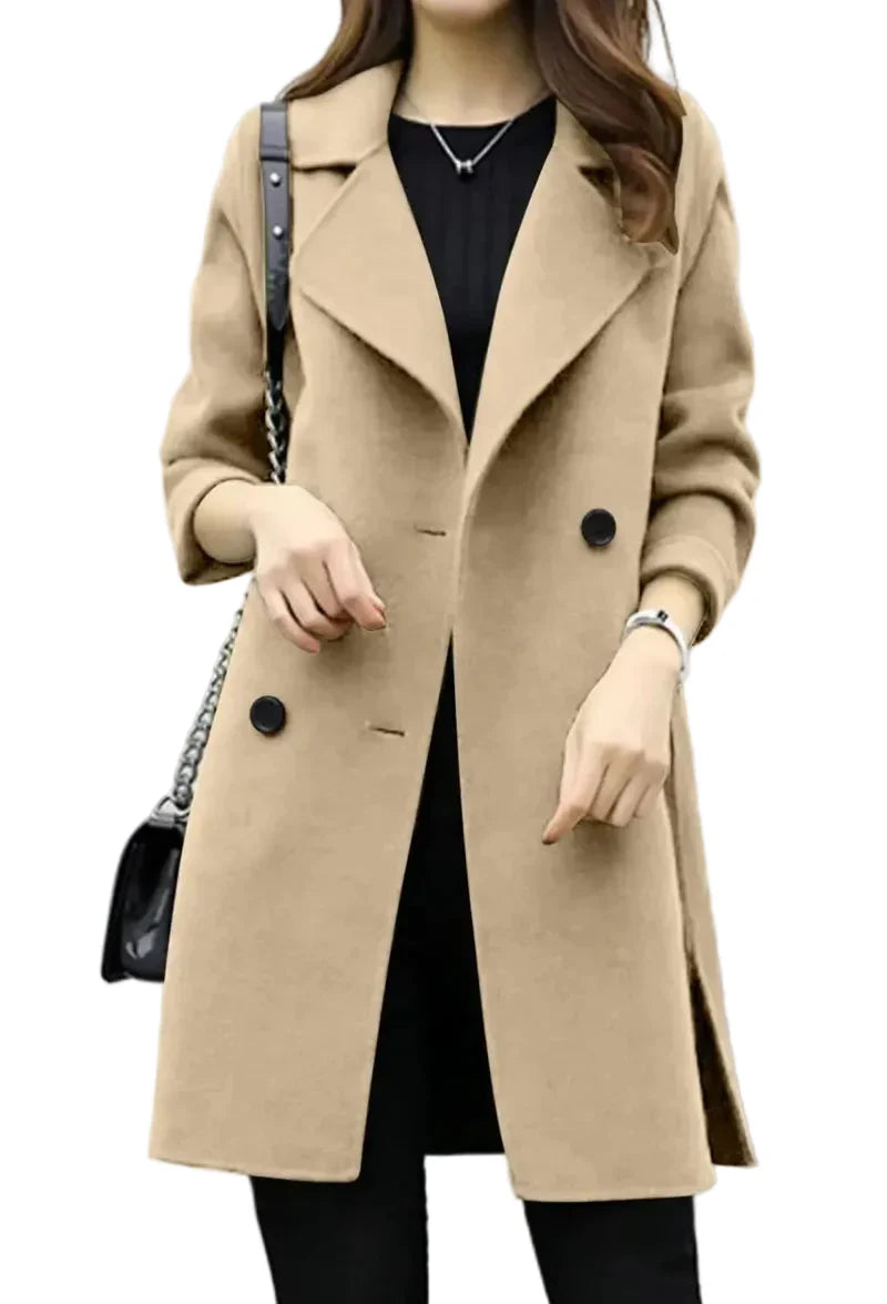 Women's Winter Coat in Midi Length in Beige