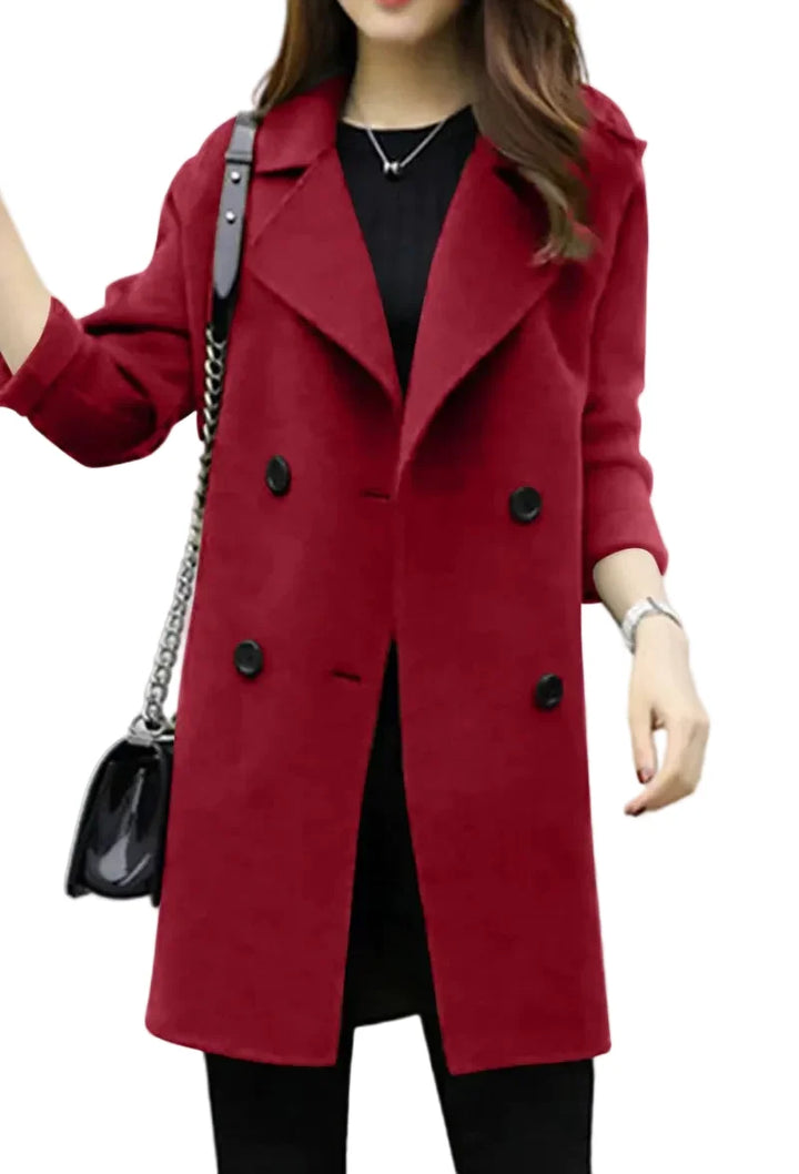 Women's Winter Coat in Midi Length in Red