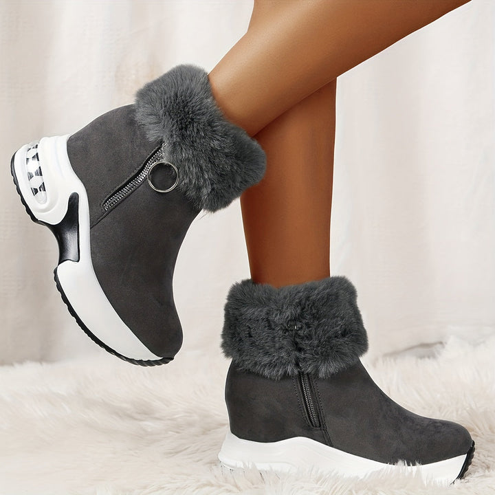 Women's Winter Faux Fur Platform Ankle Boots in Grey