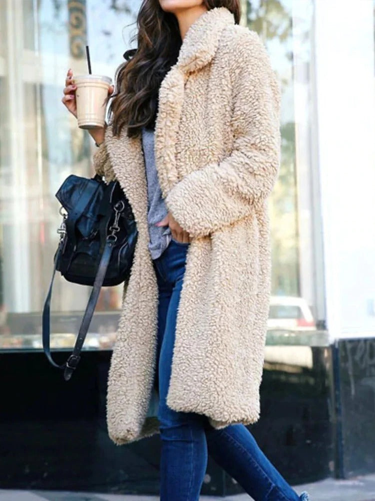 Women's Winter Fleece Teddy Trench Coat (2)