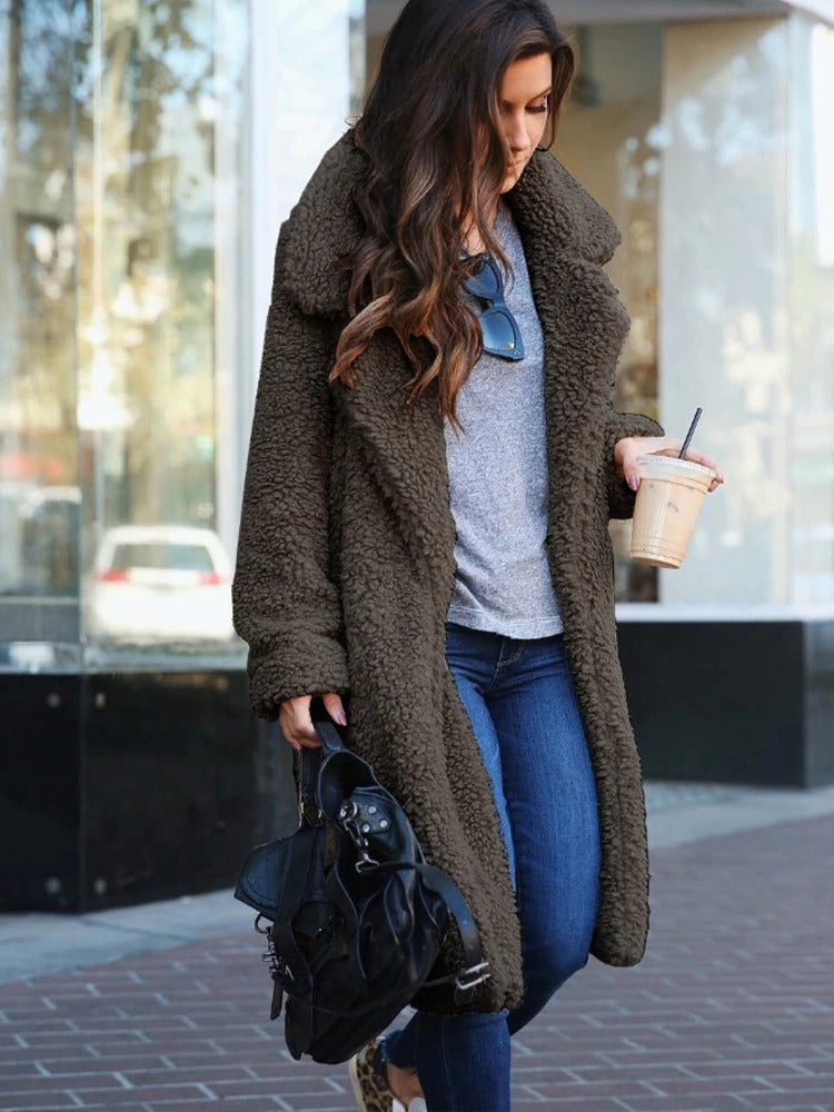 Women's Winter Fleece Teddy Trench Coat (5)