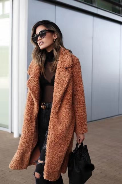 Women's Winter Fleece Teddy Trench Coat (7)