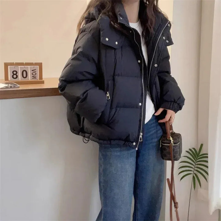 Women's Winter Hooded Puffer Jacket in Black