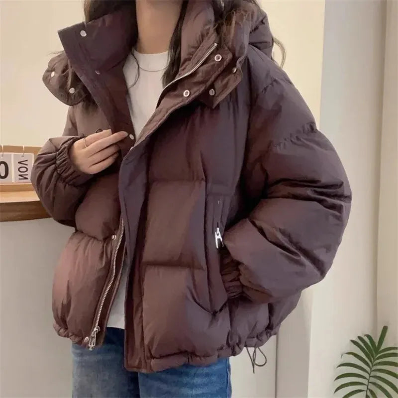 Women's Winter Hooded Puffer Jacket in Brown