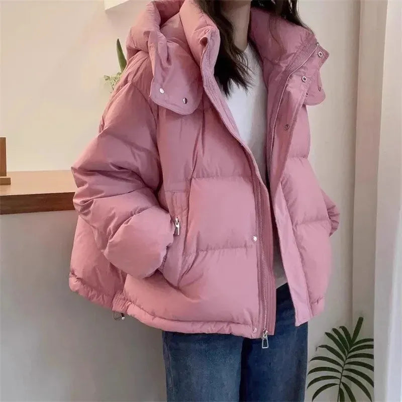 Women's Winter Hooded Puffer Jacket in Pink