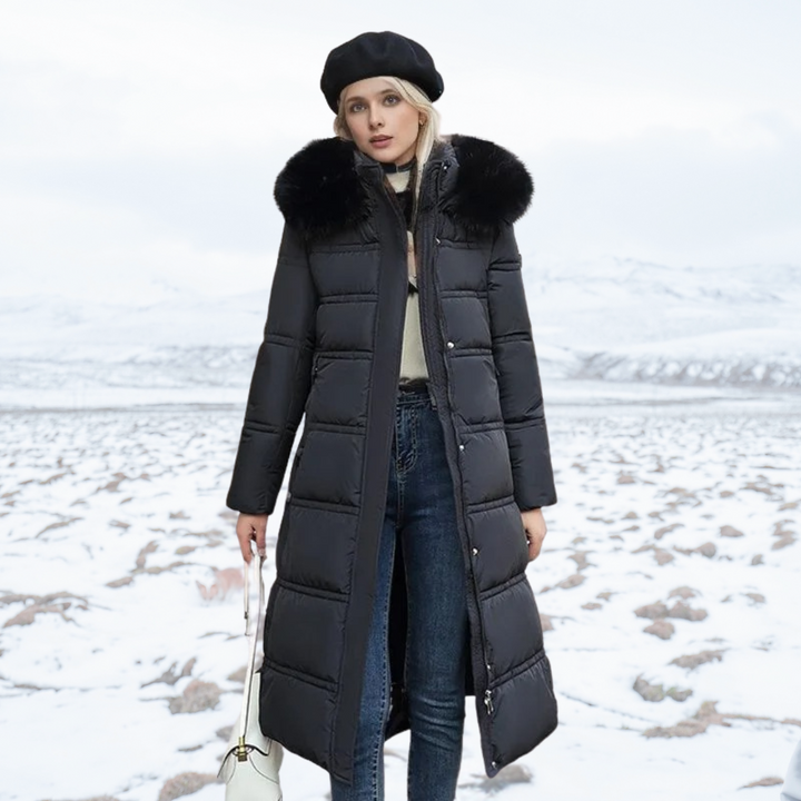 Women's Winter Jacket Long-Line Puffer in Black