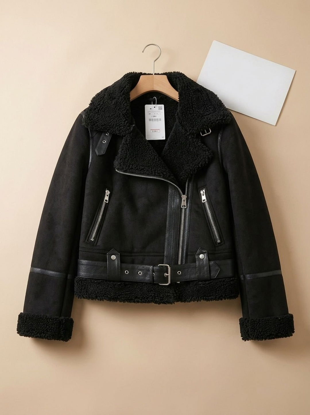 Women's Winter Moto Coat with Shearling in Brown 4