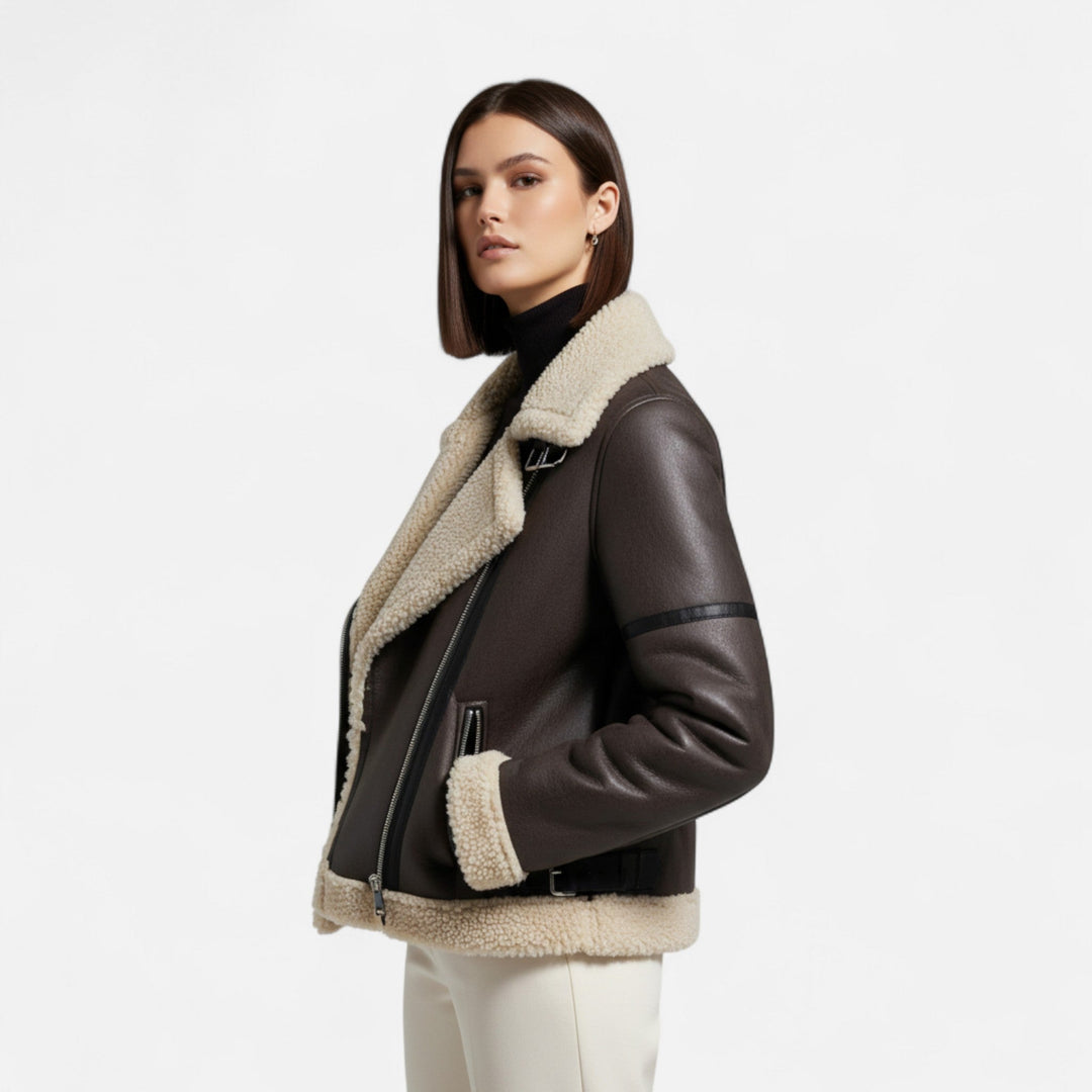 Women's Winter Structured Belted Leather Jacket (2)