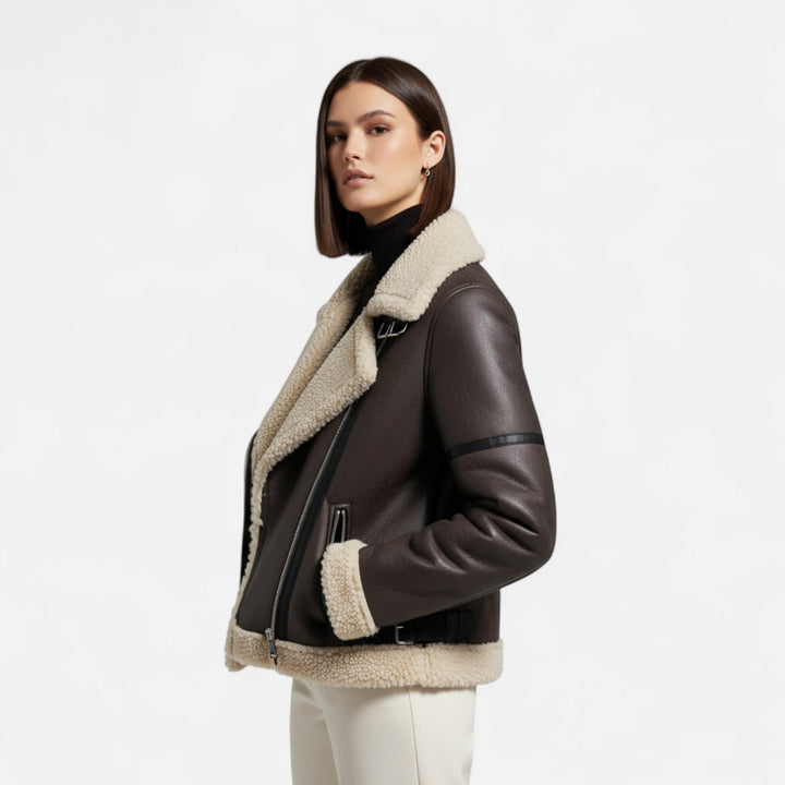 Women's Winter Structured Belted Leather Jacket (2)