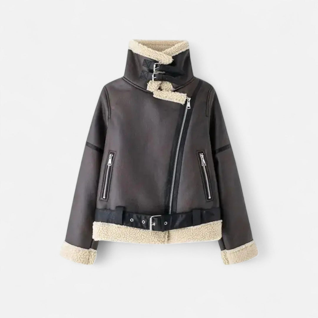 Women's Winter Structured Belted Leather Jacket (3)