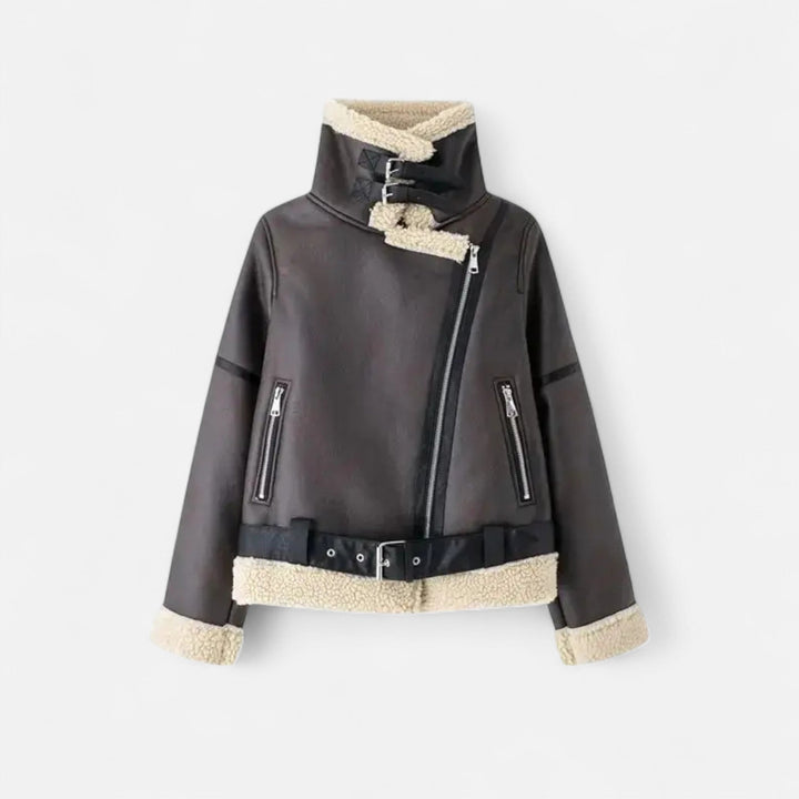Women's Winter Structured Belted Leather Jacket (3)