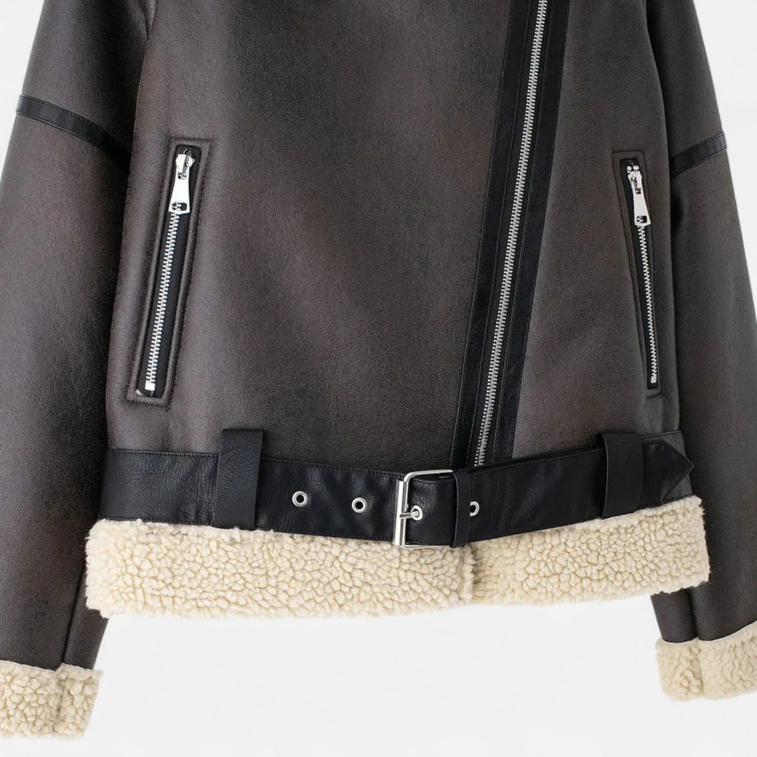 Women's Winter Structured Belted Leather Jacket (8)