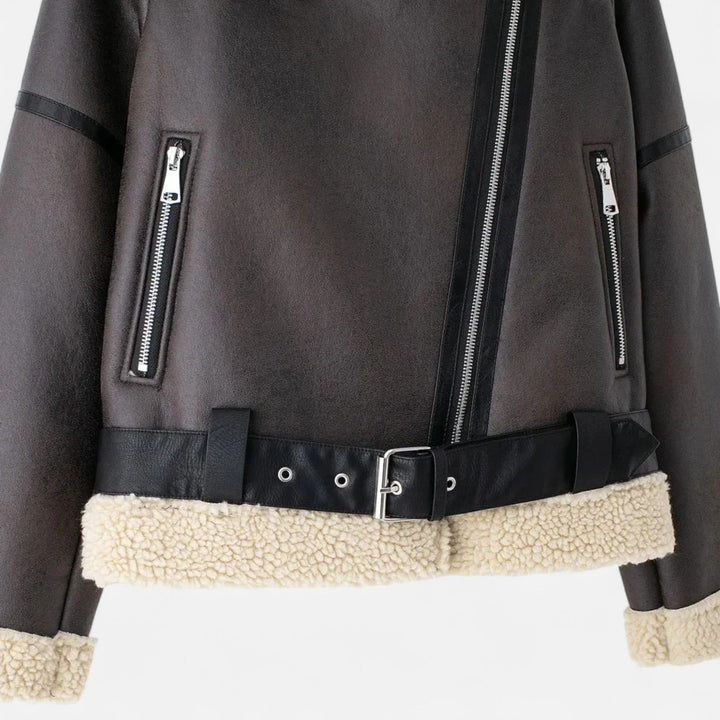 Women's Winter Structured Belted Leather Jacket (8)
