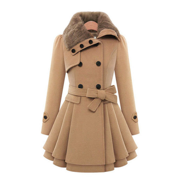 Women's Winter Trench Jacket with Faux Fur in Beige