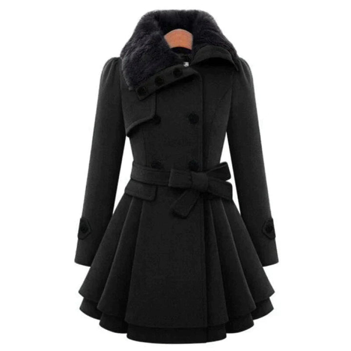 Women's Winter Trench Jacket with Faux Fur in Black