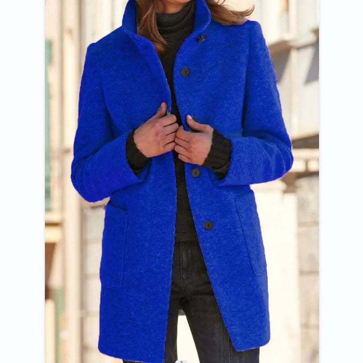 Women's Wool Trench Coat for Autumn in Blue