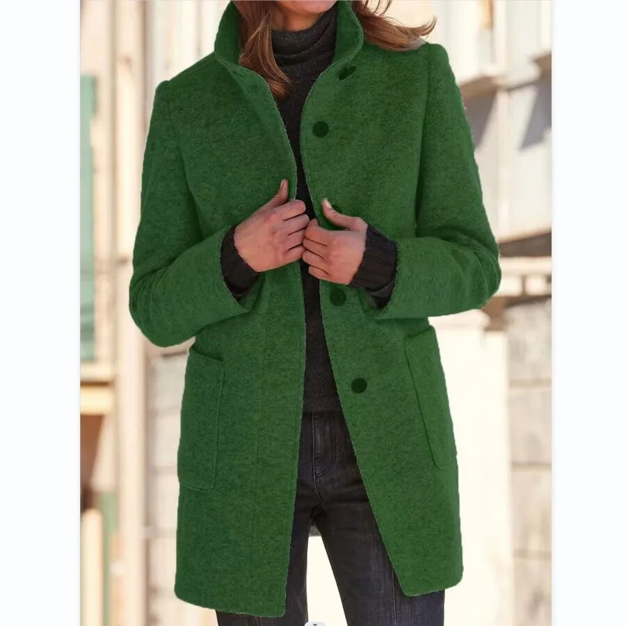 Women's Wool Trench Coat for Autumn in Green