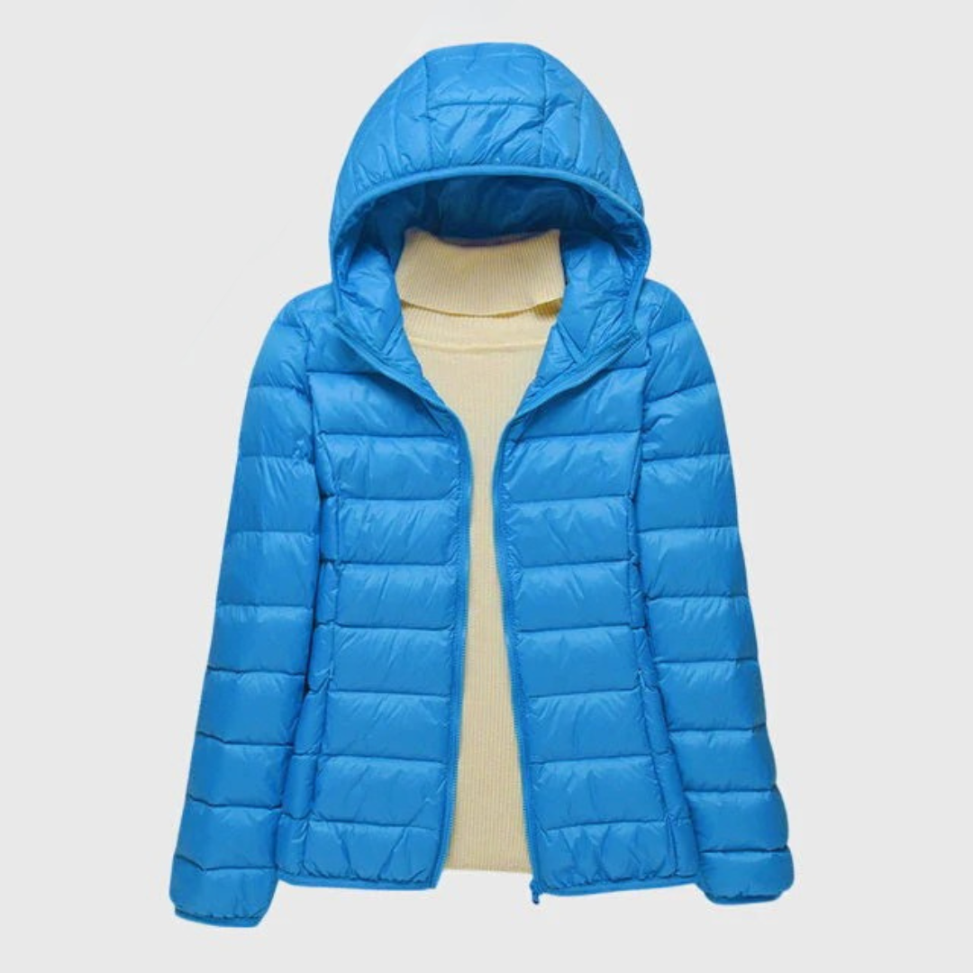 Women's Wrap-Front Quilted Puffer Jacket in Blue