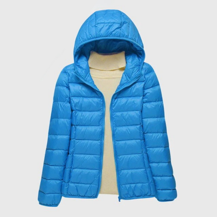 Women's Wrap-Front Quilted Puffer Jacket in Blue