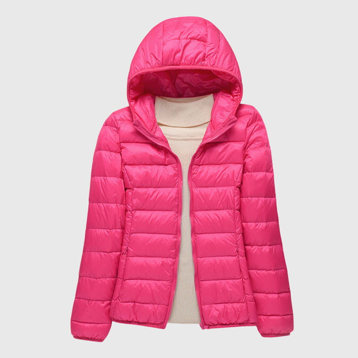 Women's Wrap-Front Quilted Puffer Jacket in Pink